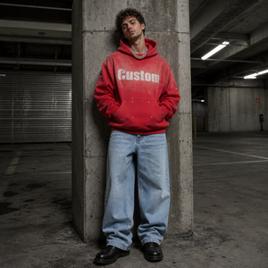 Sweat à capuche oversize personnalisé pour homme, style streetwear, 100% coton French Terry, imprimé, poche avant, strass effet vieilli, collection automne - Product Image 1