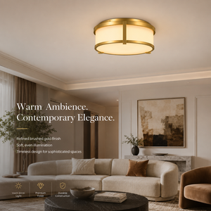 Luxury Modern Drum Flush <b>Mount</b> Ceiling <b>Light</b> Brushed Metal Glass <b>LED</b> High CRI 95 Warm White Bedroom Hotel Living Room OEM ODM - Product Image 2