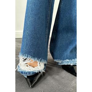 Pantalones Palazzo Vaqueros Azules con Corte Láser para Mujer al por Mayor - Product Image 2