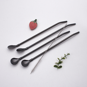 Supplier Hot Sale 2 in <strong>1</strong> Long <strong>Straw</strong> With Spoon High Quantity Bar Accessories Colorful <strong>Stainless</strong> <strong>Steel</strong> Metal <strong>Straw</strong> - Product Image 2