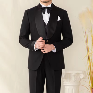 Costume pour homme d'affaires 3 pièces en satin noir revers châle simple boutonnage mince costume de mariage costume de <span class=keywords><strong>smoking</strong></span> pour homme - Product Image 3