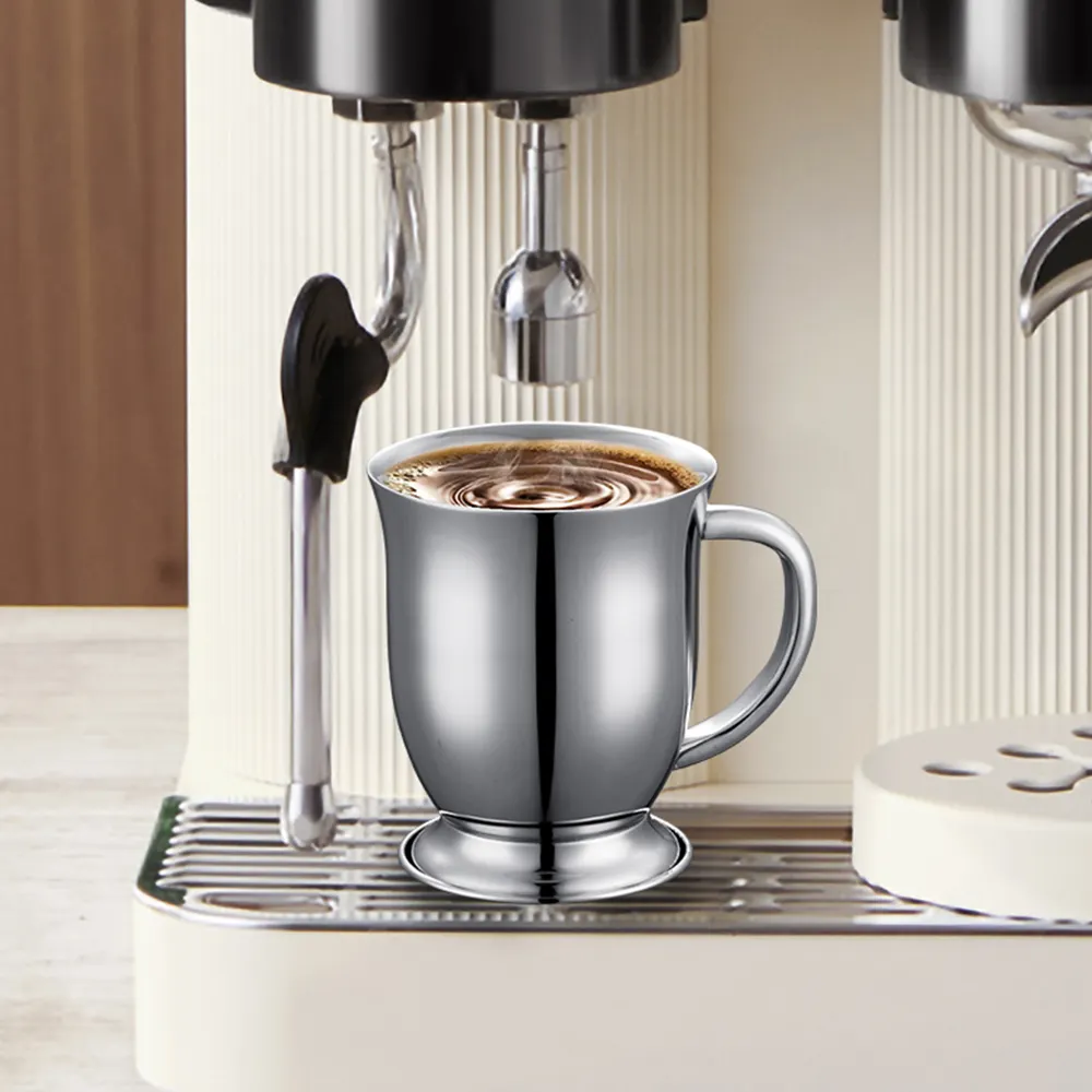 Neues modernes Design Stahl Doppelwand Metall Kaffeebecher-Set Hersteller