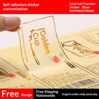 Autocollants personnalisés en papier transparent avec estampage doré imperméable, film mat/brillant, étiquettes multi-formes en rouleau pour