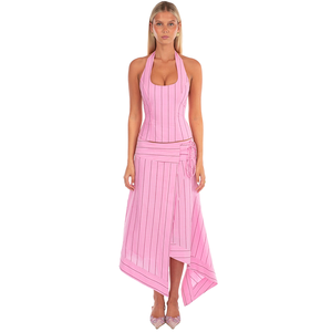 Ensemble Deux Pièces Jupe Longue et Top Plissé à Dos Nu et Bretelle Tour de Cou 100% Polyester - Product Image 2