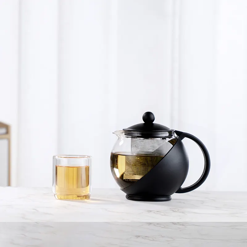 Groothandel Chinese Unieke Half Moon Koffie & Thee Sets Hittebestendig Borosilicaatglas Thee Pot Theepot Met Zetgroep