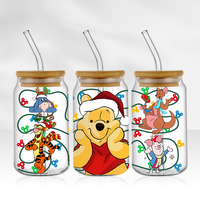 Autocollant en vinyle personnalisé pour gobelets en verre, autocollant Pooh Bear et ses amis, étiquette imperméable, transfert UV DTF pour envelopper les gobelets, 16 oz, haute qualité