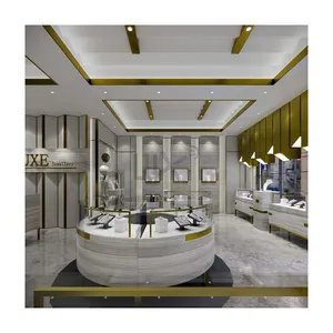 Kustom mewah tampilan kaca toko perhiasan High End Set kabinet pajangan untuk toko perhiasan desain konter pajangan Interior