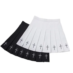 Женская короткая теннисная плиссированная юбка VD2326 в студенческом стиле черная белая сексуальная Готическая мини-юбка