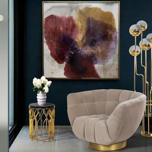 Muebles de lujo para el hogar Base de acero inoxidable dorado Silla de ocio individual nórdica Tela minimalista Sala de estar Silla individual - Product Image 3