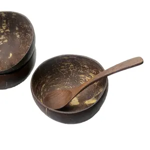 Großhandel natürliche handgemachte polierte Original Holz Salats ch üsseln Coconut Shell Bowl Sets mit Löffel & Gabel