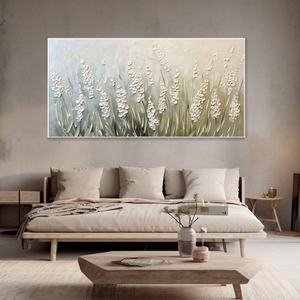 Peinture florale texturée minimaliste, art mural vert et blanc, peinture acrylique abstraite peinte à la main sur toile, pour maisons modernes et espaces hôteliers - Product Image 1