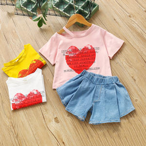 Vintage Tshirts and Latest <b>Jeans</b> Tops <b>Girls</b> Kids Short Sleeve Set Korean Children Clothing Wholesale From China Supplier - Product Image 2