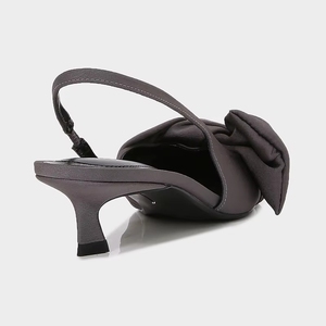 Women Stylish Pointed Toe <strong>Low</strong> <strong>Heel</strong> Slides Gray Fabric Bow Detail Open Back <strong>Sandals</strong> Casual Daily Wear <strong>Evening</strong> - Product Image 3