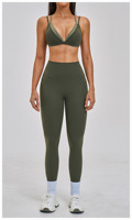 Ensemble de yoga 2 pièces pour femme, contraste de couleurs, soutien-gorge de sport à col en V et dos croisé, leggings taille haute, tenue de sport douce et extensible pour la gym et l'entraînement