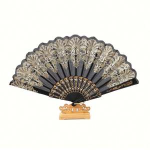 Abanico Plegable de Plástico con Polvo Dorado, Estilo Chino, para Arte, Manualidades, Regalo, Baile, Boda, Fiesta - Product Image 1