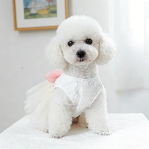 Falda de Tul para Perros y Gatos, Vestido de Encaje Bordado, Lazo Blanco y Rosa, Vestido de Boda, Ropa de Poliéster para las Cuatro Estaciones - Product Image 3