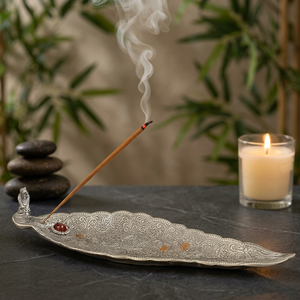 <b>Silver</b> Handmade Incense <b>Burner</b> With Red Gemstones Religious Use All Season Decorative Artisan Craft - Product Image 6