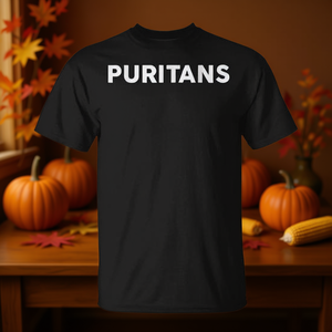 T-shirt Puritans noir à col rond pour adulte, unisexe, à manches courtes, design Thanksgiving - Product Image 3