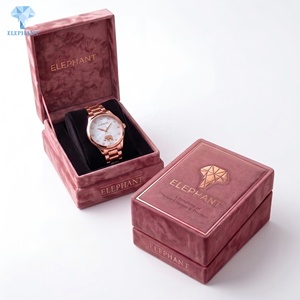 Caja de Reloj de Lujo, Caja de Joyería para Collar, Anillo, Pulsera, Forro de Terciopelo Rosa, Estampado en Lámina Dorada, Ecológica, Reciclada, Rígida, para Regalo - Product Image 2