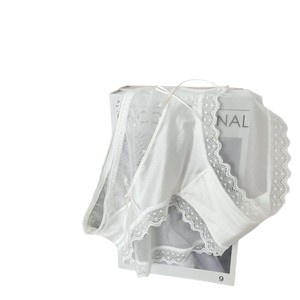 Braguitas de encaje de malla estilo francés para mujer con lazo, ribete de encaje hueco romántico, <span class=keywords><strong>ropa</strong></span> <span class=keywords><strong>interior</strong></span> transpirable minimalista y dulce estilo coquette - Product Image 5