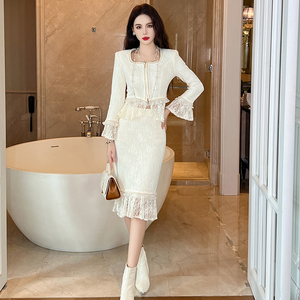 Conjunto <span class=keywords><strong>de</strong></span> dos piezas ZYHT 20925: Blazer <span class=keywords><strong>y</strong></span> <span class=keywords><strong>falda</strong></span> con cuello cuadrado, perlas <span class=keywords><strong>y</strong></span> cremallera frontal, elegante traje <span class=keywords><strong>de</strong></span> <span class=keywords><strong>blusa</strong></span> <span class=keywords><strong>y</strong></span> <span class=keywords><strong>falda</strong></span> con detalles <span class=keywords><strong>de</strong></span> encaje. - Product Image 1