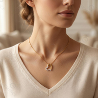 Parure de bijoux Gemnel en laiton avec design cœur creux, demi-pavé de zircone blanche, collier et boucles d'oreilles clous pour occasions romantiques, cadeau pour femme