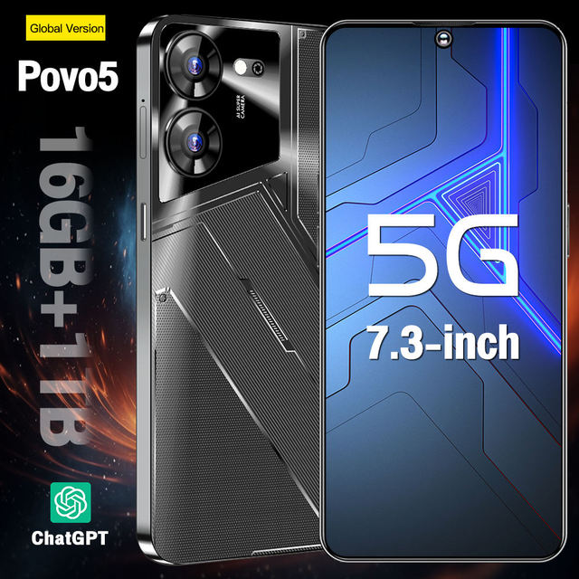 Original 5G Smartphone Povo5 Brand New Gaming Mobile Phone Smart Phone 15 14 16G 1T Cheap Telephone Telefon Inteligente