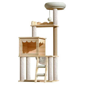 Struttura per gatti in legno massello semplice moderna struttura per arrampicata per gatti grande albero di attività per gatti - Product Image 1