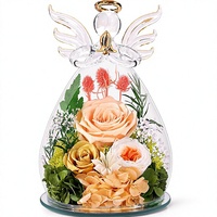 Figurines d'anges en verre avec roses éternelles préservées - Fabriquées en Chine 3,86x3,86x5,91 pouces Cadeaux d'anniversaire pour maman