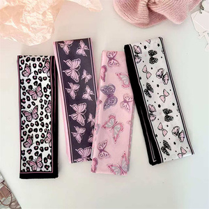 Écharpe fine à pois géométriques léopard noire et <span class=keywords><strong>rose</strong></span> style coréen pas chère pour femme, écharpe longue à ruban imprimé double face - Product Image 2