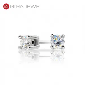 GIGAJEWE ต่างหูทอง18K ชุบเงิน925,ต่างหูเม็ดกลมสีขาว EF 3มม. 0.1ct