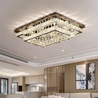 Lustre moderne de luxe rectangulaire certifié CE, avec boules de cristal K9, pour salon