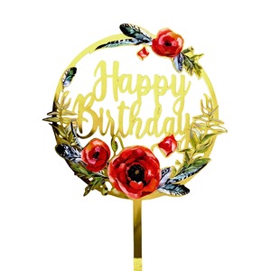 Decoración para Pastel con Forma de Cuña, Estilo Encantador, Acrílico Ecológico, Estampado Floral, Adorno para Pastel de <span class=keywords><strong>Cumpleaños</strong></span>, Artículos para Fiestas - Product Image 5