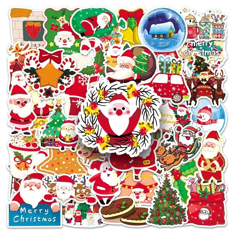 52pcs New hot-selling holiday decorations waterproof and removable customization PVC vinyl sticker Christmas cartoon stickers