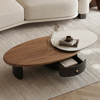 Modern 360 °   Table basse rotative avec plateau en marbre blanc, plateau en placage de noyer, base noire, un seul tiroir, meubles de salon