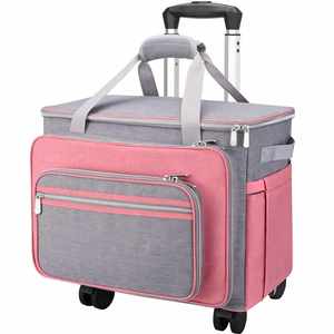 <b>Canvas</b> Foldable Sewing Machine Carrying Case with Detachable <b>Rolling</b> Wheels Zipper Closure Multi Storage Pockets Purple - Product Image 2