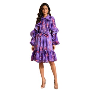 Vestido tipo falda ajustada de cintura alta con cordones estilo commuter inteligente Alise, novedad de verano 2026, con solapa con muescas y estampado floral vintage. - Product Image 5