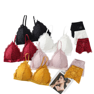 Ensemble soutien-gorge et culotte en dentelle pour femme, tendance, push-up, bretelles ajustables, sans armatures, bonnet complet, couleur unie - Meilleures ventes - Product Image 1