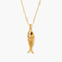 Brass-plated Small Fish Necklace Retro Versatile Collarbone Link Chain Pearl Koi Pendant Electroplated Retain Color