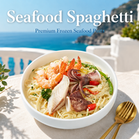 Kit de repas à domicile pratique pour usage commercial : Spaghetti de fruits de mer, crevettes et calamars surgelés et précuits, à réchauffer au micro-ondes, personnalisable OEM