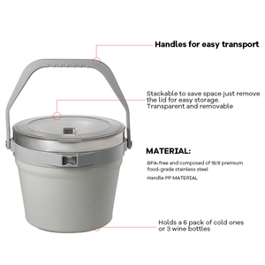 Cubo de <span class=keywords><strong>hielo</strong></span> al vacío <span class=keywords><strong>con</strong></span> aislamiento de acero inoxidable de doble pared para exteriores de gran capacidad 7L <span class=keywords><strong>con</strong></span> <span class=keywords><strong>tapa</strong></span> - Product Image 3