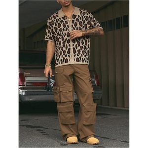FOXA <b>Men's</b> Animal Print Button Down <b>Shirt</b> Short Sleeve Knit Casual Top Streetwear <b>70s</b> Outfit - Product Image 5
