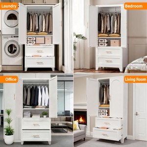 71" Metal 2-Door <b>Wardrobe</b> Cabinet with <b>Hanging</b> Rod, Drawers & Shelves, Storage Closet for Bedroom, Entryway & Office (White) - Product Image 4