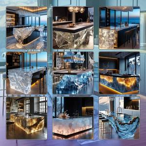 Table en résine de pierre artificielle haut de gamme, comptoir d'îlot de cuisine en pierre de jade brillant - Product Image 4