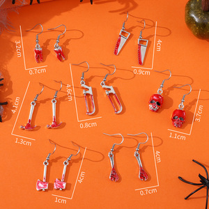 Boucles d'oreilles pendantes Halloween Terreur Lame de Scie Hachette Sang Rouge pour Femme, Ensemble de Boucles d'oreilles Crochet <span class=keywords><strong>Dent</strong></span> de Crâne, Bijoux de Fête - Product Image 5