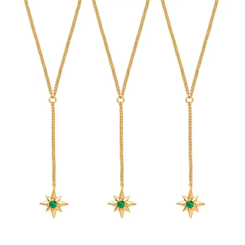 Gemella fine catena teeny stella smeraldo ciondolo in argento 925 collana di pietre preziose