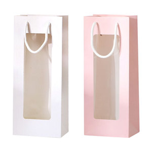 Sac cadeau pour fleurs avec poignée, sacs d'emballage pour vin avec fenêtre, sacs en papier pour emballer des fleurs pour la Saint-Valentin, un anniversaire, un mariage - Product Image 1