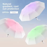 Parapluie personnalisé à 12 baleines, entièrement automatique, dégradé de couleurs, revêtement noir, résistant au vent, protection UV, pliable en trois sections