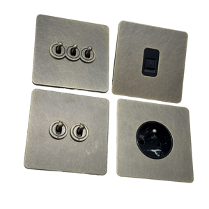 Retro Metal Wall Switches 3-Gang Toggle <b>With</b> 1 Outlet IP20 230V 16A EU Standard - Product Image 1