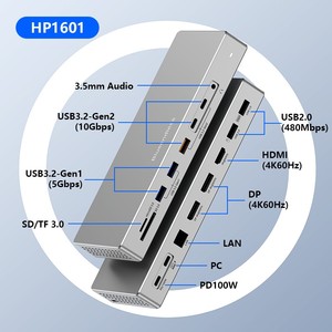 محور <span class=keywords><strong>USB</strong></span> <span class=keywords><strong>C</strong></span> إلى 2 HDTV DP محول متعدد المنافذ 16 في 1 محور مع شاشة ثلاثية 4K محطة إرساء ومحطة كمبيوتر محمول - Product Image 4